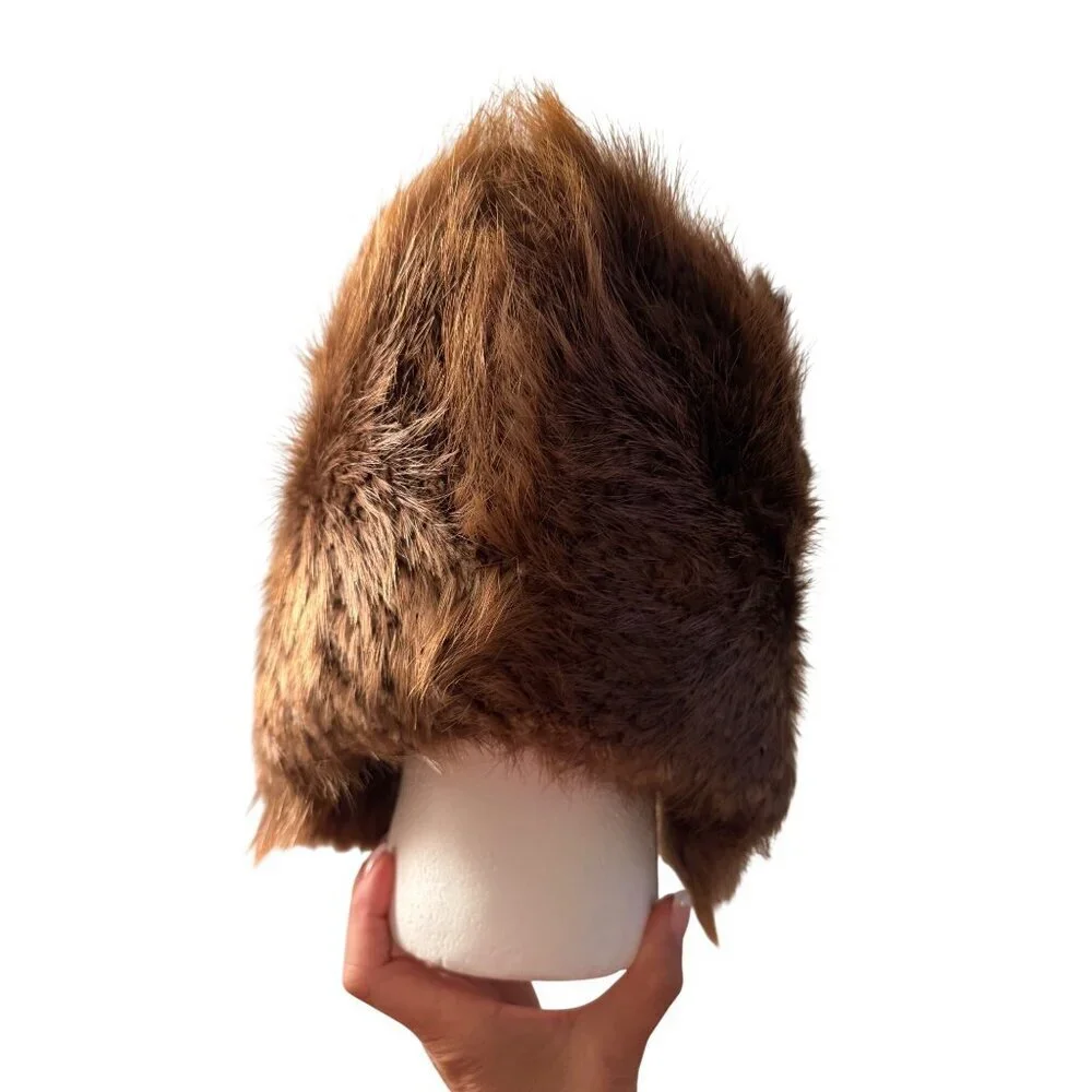 Vintage Beaver Fur Womens Trapper Hat One Size Reddish Brown Earflaps Pom-poms